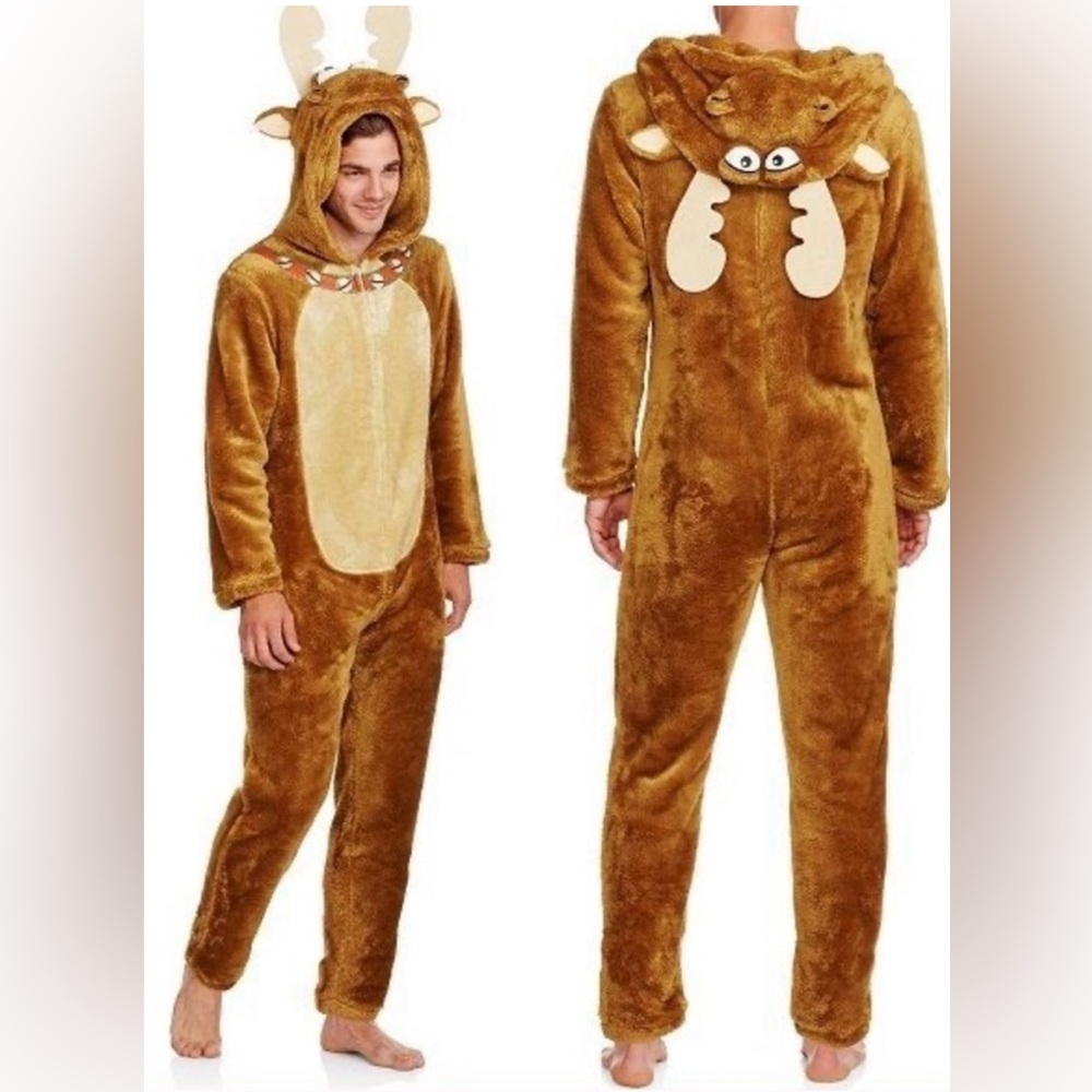 BRIEFLY STATED Christmas Men’s Loosey Moosy Union Suit Zip-Up Onsie Pajamas LRG